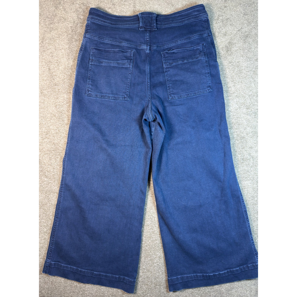 Pilcro Anthropologie Wide Leg Crop Jeans 32 Blue High Rise Patch Pockets Boho - Picture 2 of 9